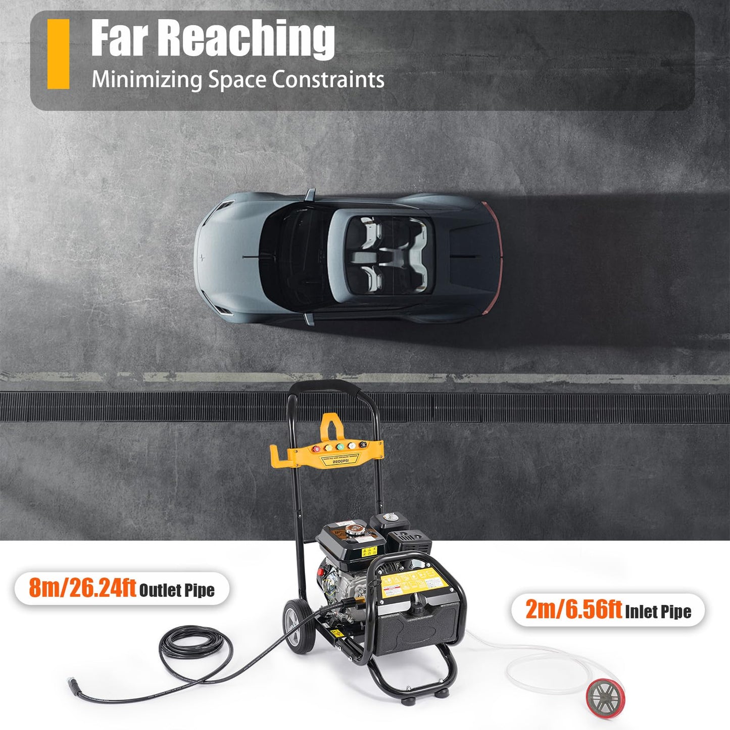 7.5HP Hidrolimpiadora Gasolina de Alta Presión Lavadora 3400RPM Lavadora Portátil, Incluyendo Cinco Boquillas Se Puede Utilizar Para La Limpieza De Suelos, Plantas, Vehículos, etc