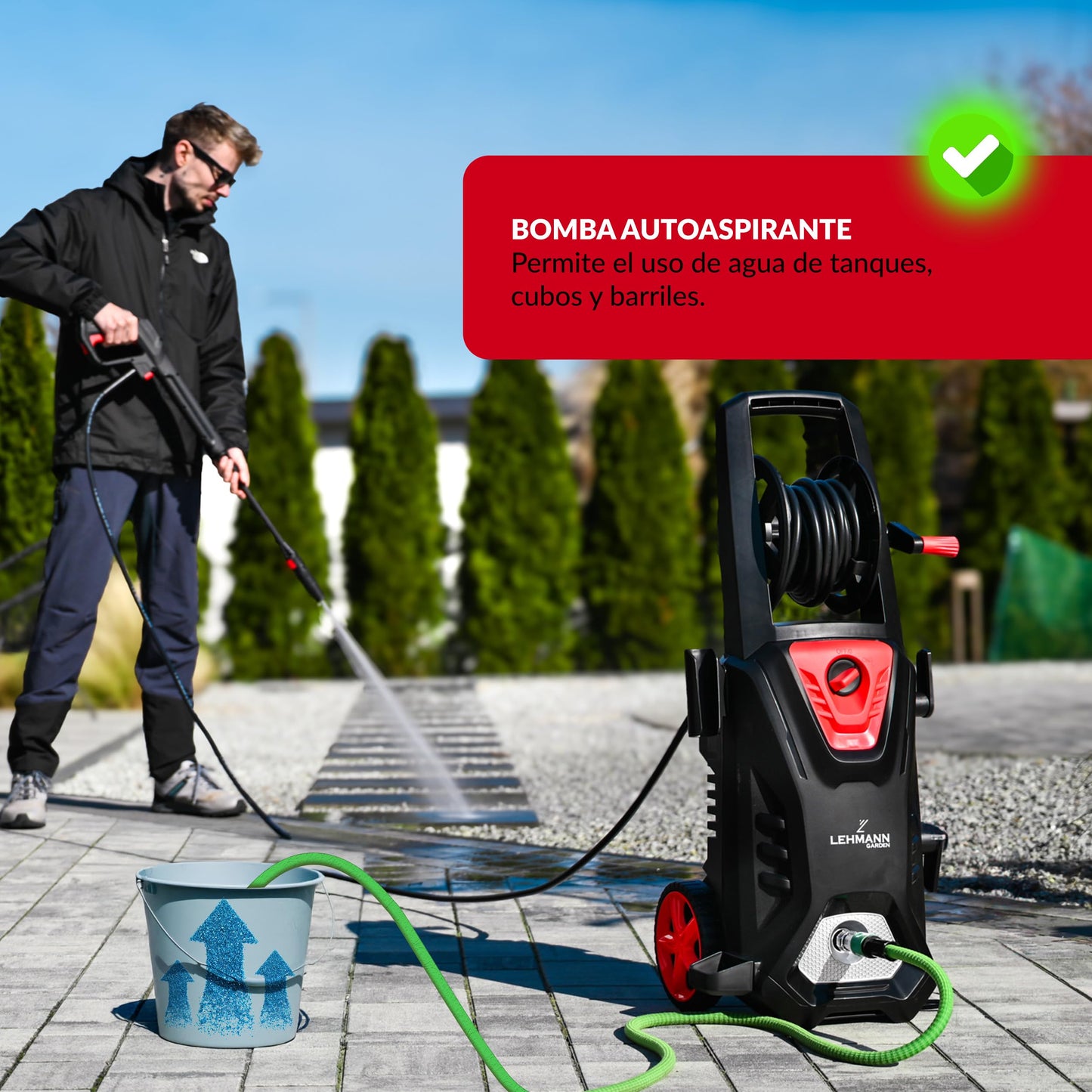 LEHMANN Missouri Hidrolimpiadora de Alta Presion, 2200 W, máx 240 Bar, Caudal de 480 l/h, Manguera de Alta Presión de 12 m, con Accesorios - Lanza de Espuma, Boquilla Ajustable, Boquilla Turbo