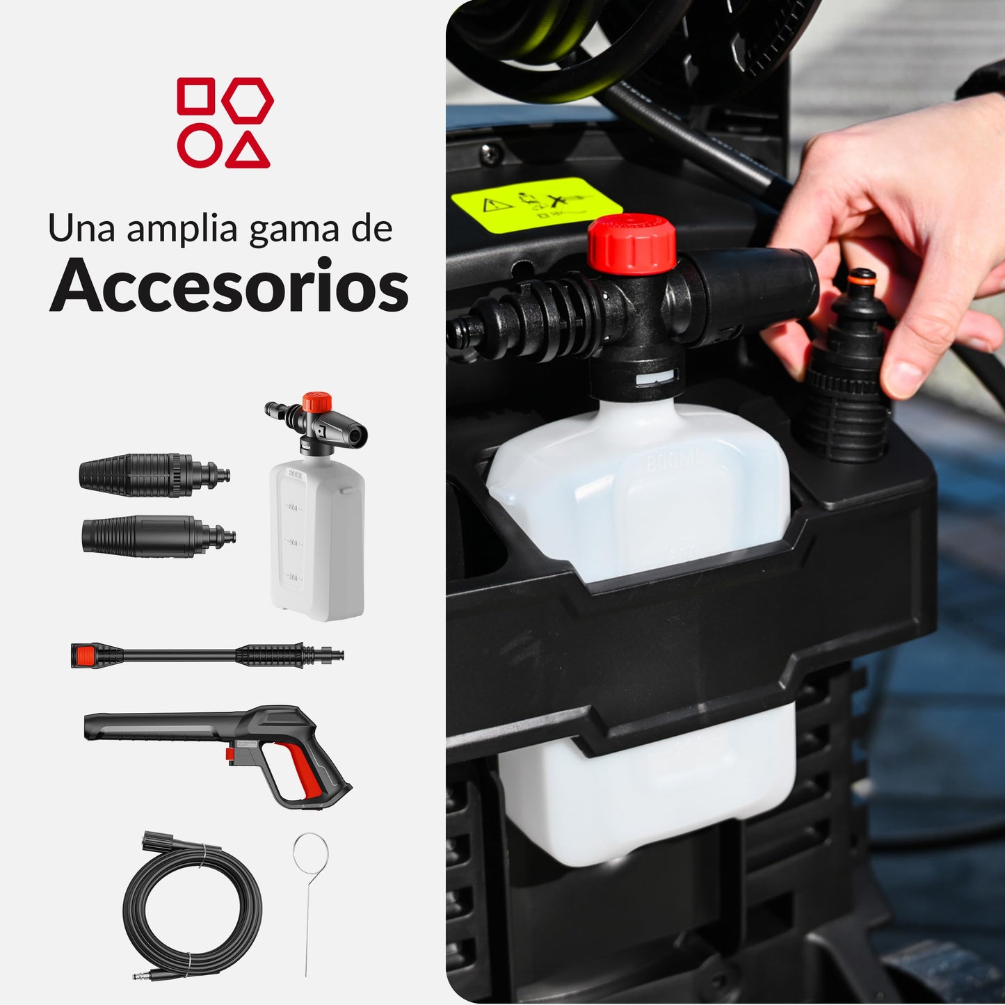 LEHMANN Missouri Hidrolimpiadora de Alta Presion, 2200 W, máx 240 Bar, Caudal de 480 l/h, Manguera de Alta Presión de 12 m, con Accesorios - Lanza de Espuma, Boquilla Ajustable, Boquilla Turbo