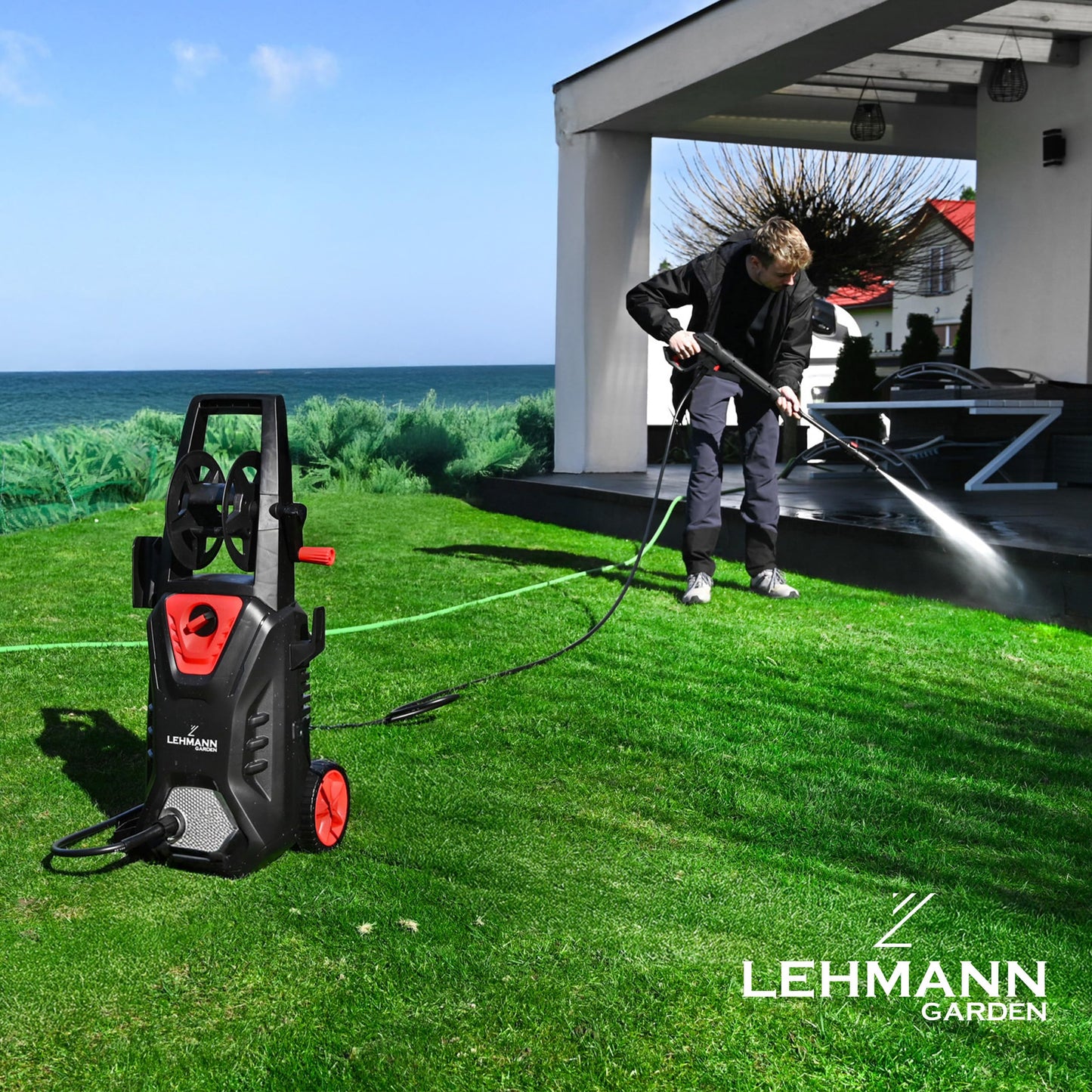 LEHMANN Missouri Hidrolimpiadora de Alta Presion, 2200 W, máx 240 Bar, Caudal de 480 l/h, Manguera de Alta Presión de 12 m, con Accesorios - Lanza de Espuma, Boquilla Ajustable, Boquilla Turbo