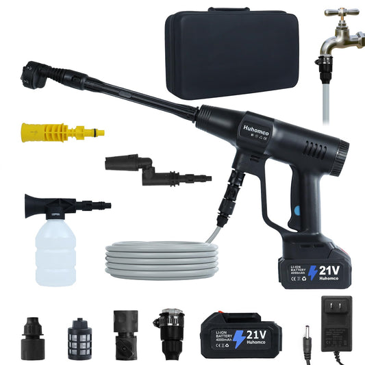 Huhomco Hidrolavadora a Batería Portátil, 1450 PSI / 100 Bar, con 2 Baterías de 4000 mAh y Cargador, Compacta y Apta para Lavado de Balcones y Coches