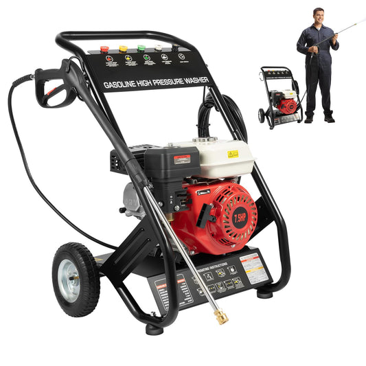 Hidrolimpiadora de Alta Presión a Gasolina 7,5 CV – 170-190 Bar, 2200 PSI, con Mangueras, Depósitos y 5 Boquillas, 3400 rpm para Suelos, Plantas y Vehículos