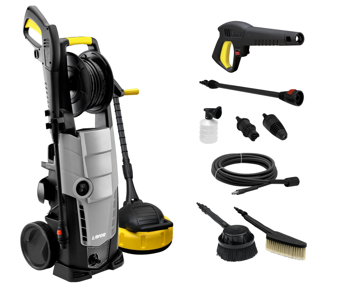 LAVOR Hidrolimpiadora de Alta Presión GALAXY 160 GL – 160 Bar, 510 l/h, 2500 W, con Carrete de Manguera y 2 Cepillos