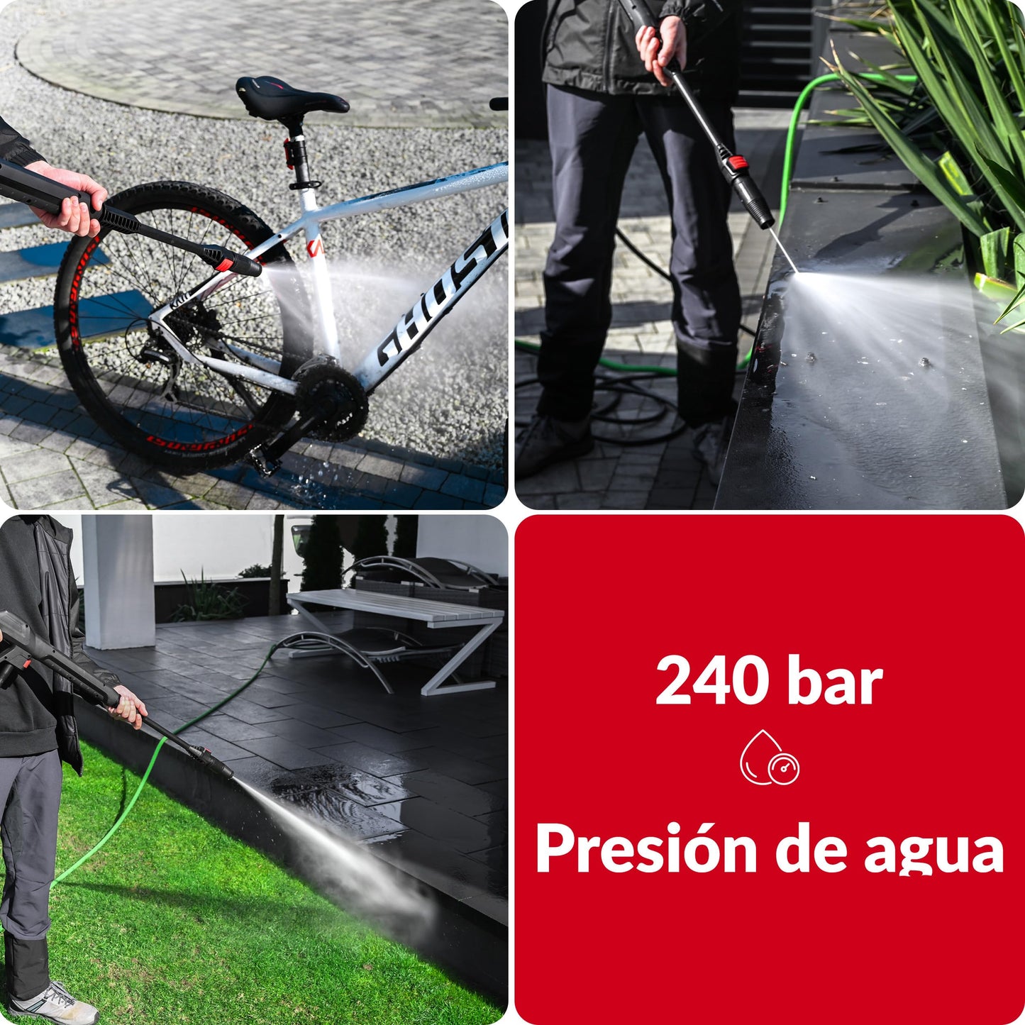LEHMANN Missouri Hidrolimpiadora de Alta Presion, 2200 W, máx 240 Bar, Caudal de 480 l/h, Manguera de Alta Presión de 12 m, con Accesorios - Lanza de Espuma, Boquilla Ajustable, Boquilla Turbo